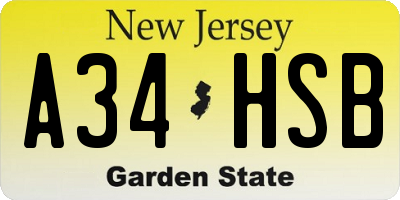 NJ license plate A34HSB