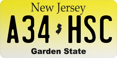 NJ license plate A34HSC