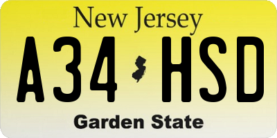 NJ license plate A34HSD