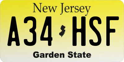 NJ license plate A34HSF