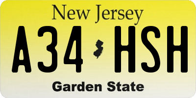 NJ license plate A34HSH