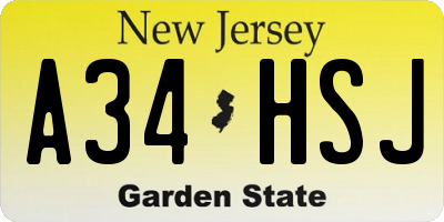 NJ license plate A34HSJ