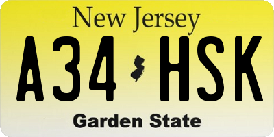 NJ license plate A34HSK