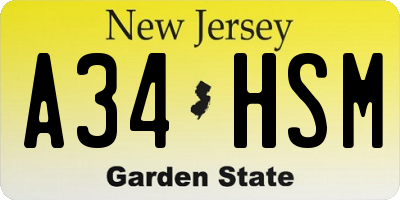 NJ license plate A34HSM