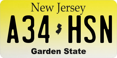 NJ license plate A34HSN