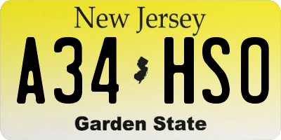 NJ license plate A34HSO