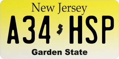NJ license plate A34HSP