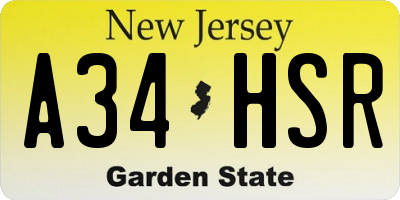 NJ license plate A34HSR