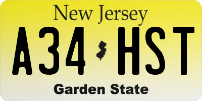 NJ license plate A34HST