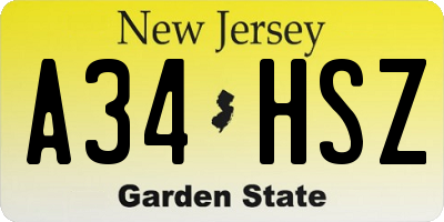 NJ license plate A34HSZ