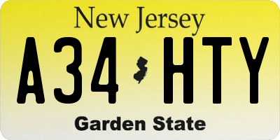 NJ license plate A34HTY