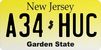 NJ license plate A34HUC