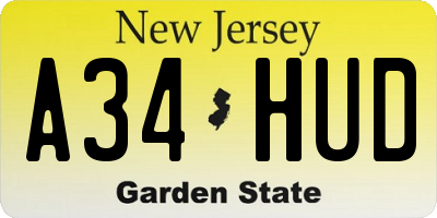 NJ license plate A34HUD