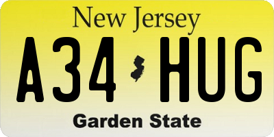 NJ license plate A34HUG