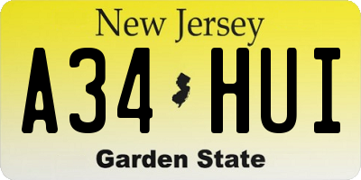 NJ license plate A34HUI