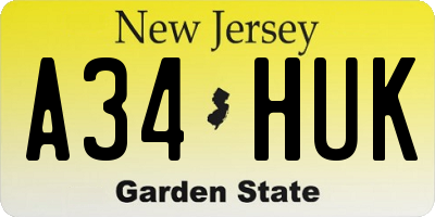 NJ license plate A34HUK