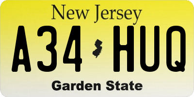 NJ license plate A34HUQ