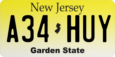 NJ license plate A34HUY