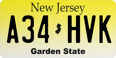 NJ license plate A34HVK