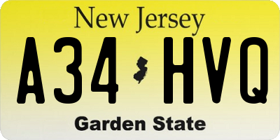 NJ license plate A34HVQ