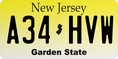NJ license plate A34HVW
