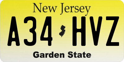 NJ license plate A34HVZ