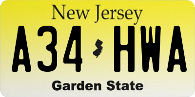 NJ license plate A34HWA