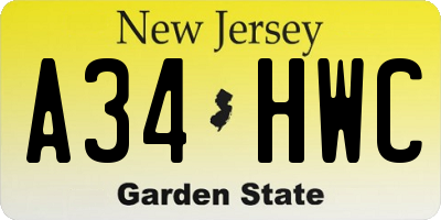 NJ license plate A34HWC