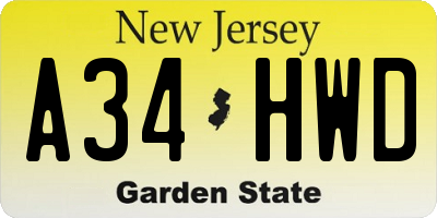 NJ license plate A34HWD