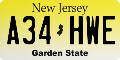 NJ license plate A34HWE