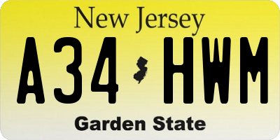 NJ license plate A34HWM