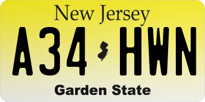 NJ license plate A34HWN