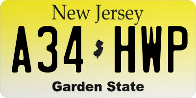 NJ license plate A34HWP