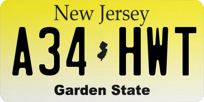 NJ license plate A34HWT
