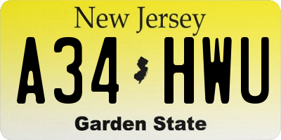 NJ license plate A34HWU