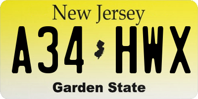 NJ license plate A34HWX