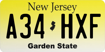 NJ license plate A34HXF
