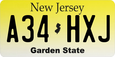 NJ license plate A34HXJ