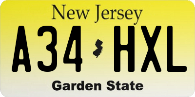 NJ license plate A34HXL