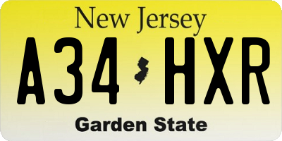 NJ license plate A34HXR