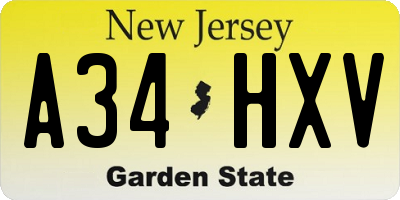 NJ license plate A34HXV