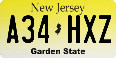 NJ license plate A34HXZ