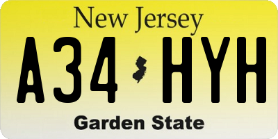 NJ license plate A34HYH