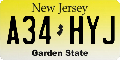 NJ license plate A34HYJ