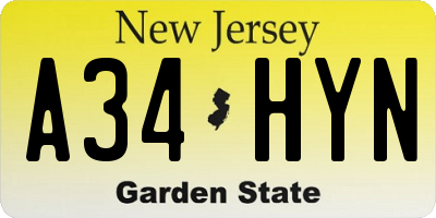 NJ license plate A34HYN