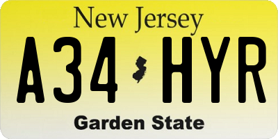 NJ license plate A34HYR