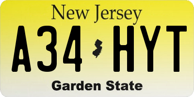NJ license plate A34HYT