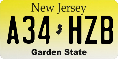 NJ license plate A34HZB