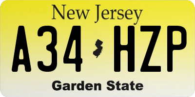 NJ license plate A34HZP