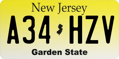 NJ license plate A34HZV